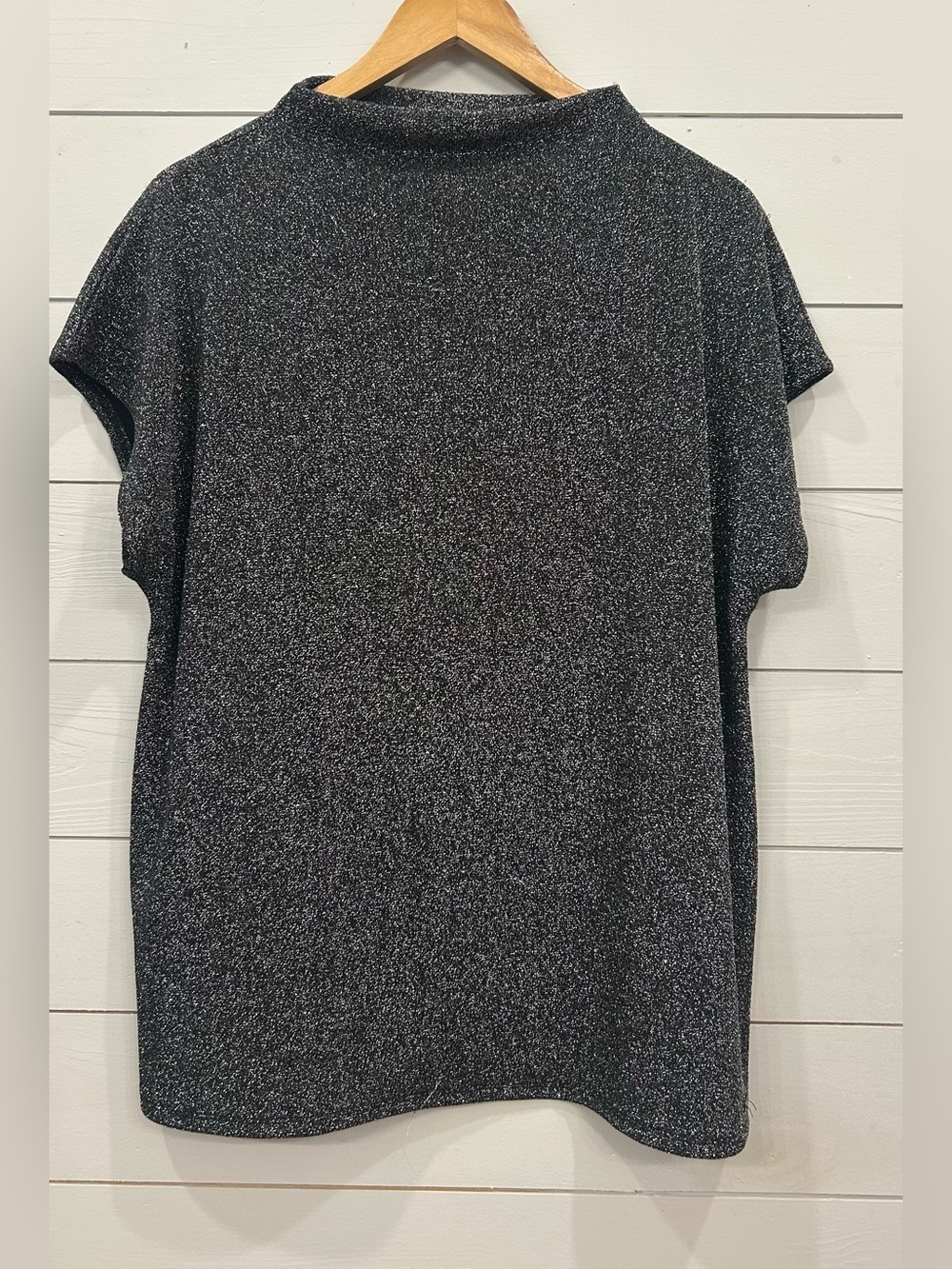 Calvin Klein Metallic Black Short-Sleeve Sparkle Top